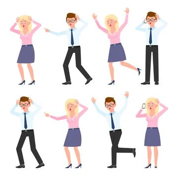 Scared, shocked, desperate, under the pressure guy and lady vector illustrati Stock Illustration