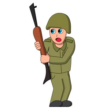 Scared soldier. Isolated stock vector illustration Stock Illustration