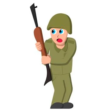 Scared soldier. Isolated stock vector illustration Stock Illustration