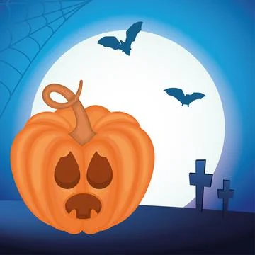 Scared spooky jack o lantern on a graveyard Halloween invitation Vector Stock Illustration