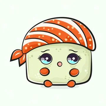 Scared Sushi character. Vector hand drawn traditional cartoon vintage, retr.. Stock Illustration