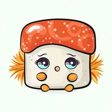 Scared Sushi character. Vector hand drawn traditional cartoon vintage, retr.. Stock Illustration