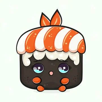 Scared Sushi character. Vector hand drawn traditional cartoon vintage, retr.. Illustrazione stock