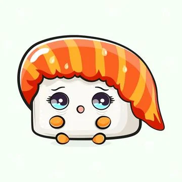 Scared Sushi character. Vector hand drawn traditional cartoon vintage, retr.. Stock Illustration
