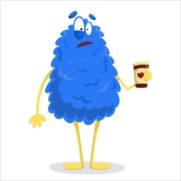 A scared vector monster holding a coffee. Monster, vector, coffee, scared, .. Stock Illustration