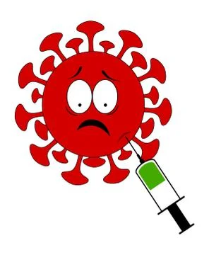 Scared virus cell and hypodermic syringe on white background. 2019-nCov novel Illustrazione stock