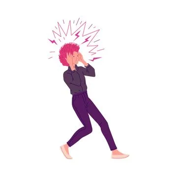 Scared woman having panic attack, flat vector illustration isolated on white Stock Illustration