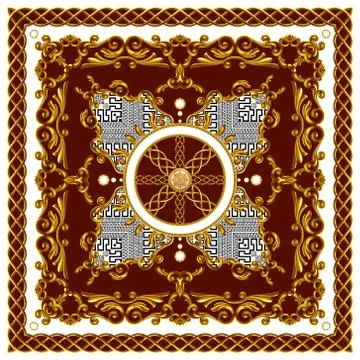 Scarf Design for Silk Print. Square fashion print. Vintage Style Pattern Ready f Stock Illustration