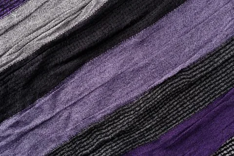 Scarf fabric with multicolor striped pattern background closeup texture Stock Photos