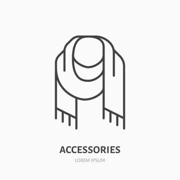 Scarf flat line icon. Cold weather apparel store sign. Thin linear logo for Stock Illustration