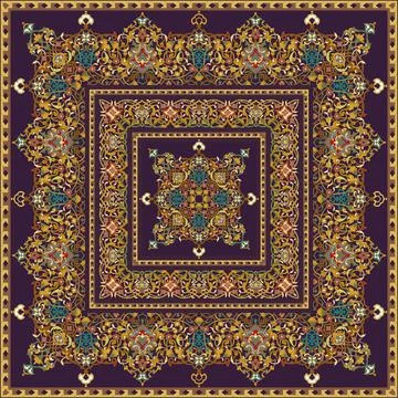 Scarf or kerchief square pattern design style for print on fabric. Stock Illustration