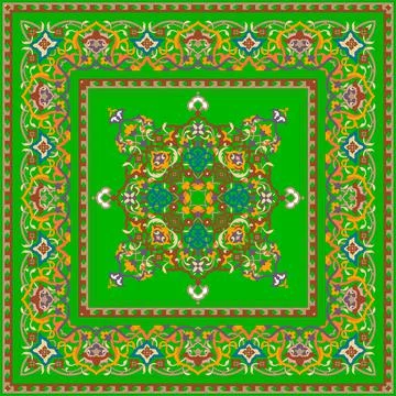 Scarf or kerchief square pattern design style for print on fabric. Stock Illustration