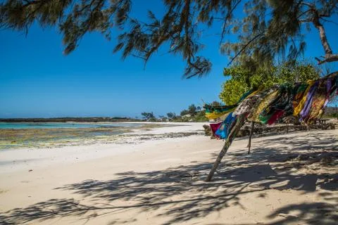 Scarfs drying on a beach Stock Photos