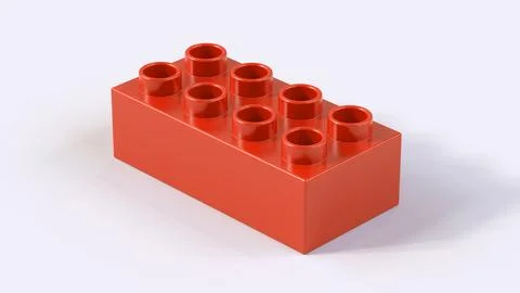 Scarlet Plastic Construction Brick with Eight Hollow Studs on White Backgroun Stock Illustration