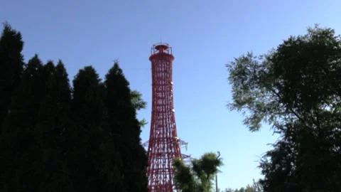 Scarlet Sails Park, red lighthouse away and blurry Video stock 135077140