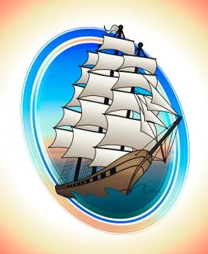 Scarlet sails ship in a circle. Vector draw Stock Illustration