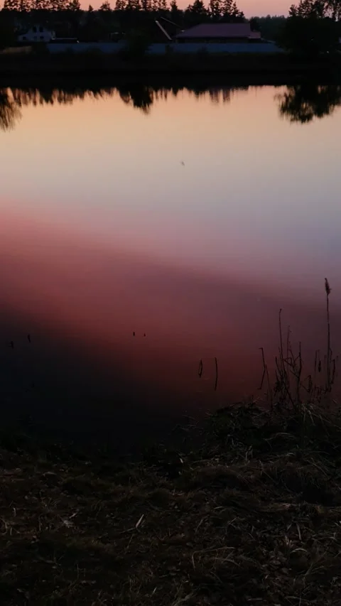 Scarlet sunset over the lake Stock Footage 158991855