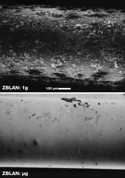 Scarning electron microscope images of the surface of ZBLAN fibers pulled i.. Stock Photos