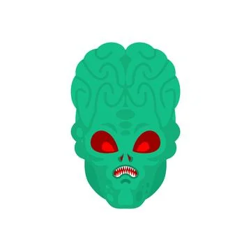 Scary Alien. Evil Alien Invader. UFO angry green Stock Illustration