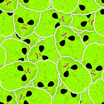 Scary Alien pattern seamless. Evil Alien Invader background. UFO angry gree.. Stock Illustration