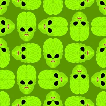 Scary Alien pattern seamless. Evil Alien Invader background. UFO angry gree.. 스톡 일러스트