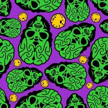 Scary Alien pattern seamless. Evil Alien Invader background. UFO angry gree.. Stock Illustration