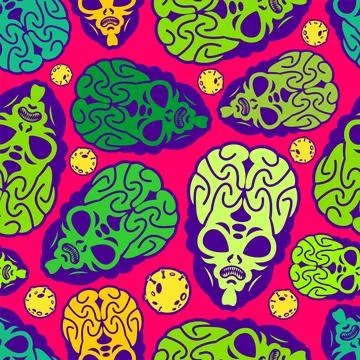 Scary Alien pattern seamless. Evil Alien Invader background. UFO angry gree.. Stock Illustration