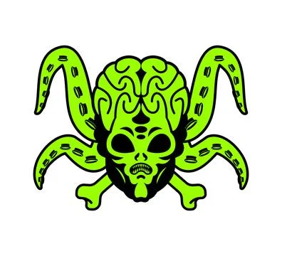 Scary Alien with tentacles. Evil Alien Invader. UFO angry green Stock Illustration