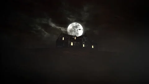 Scary background. Old house on the background of the full moon Stock Footage 218228823