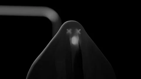 A scary black and white ghost in a 3D animation Stock Footage 253554992