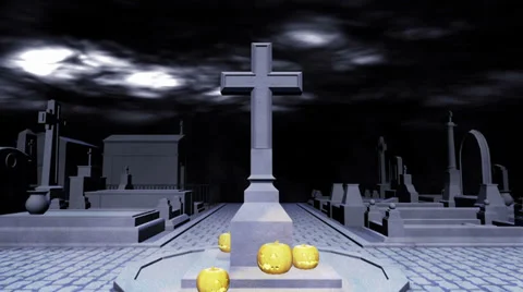 Scary cemetery at halloween night Stock Footage 34873853