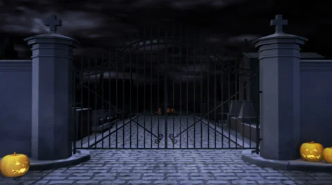 Scary cemetery at night Stock Footage 34648926