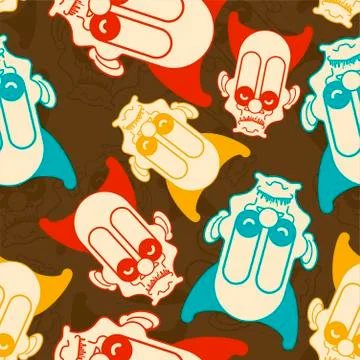 Scary clown pattern seamless. Terrible ornament. nightmare background Vector 스톡 일러스트