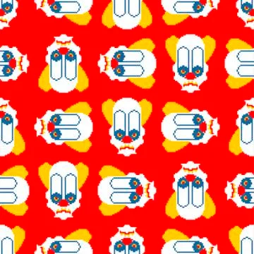 Scary clown pixel art pattern. 8 bit background. Digital nightmare ornament V Stock Illustration