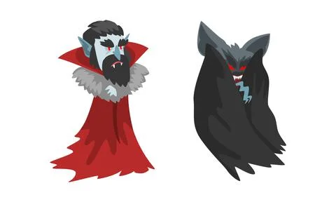 Scary Count Dracula Set, Happy Halloween Character Cartoon Vector Illustration Stock Illustration