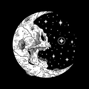 Scary crescent in the shape of a human skull Ilustração Stock
