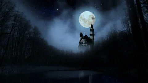 Scary dark castle in the woods. Stock Footage