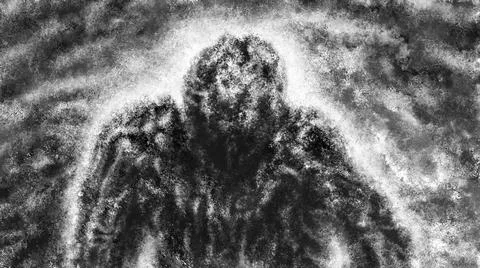 Scary dark person. Hellish evil demon. Creepy illustration in horror fantasy Stock Illustration