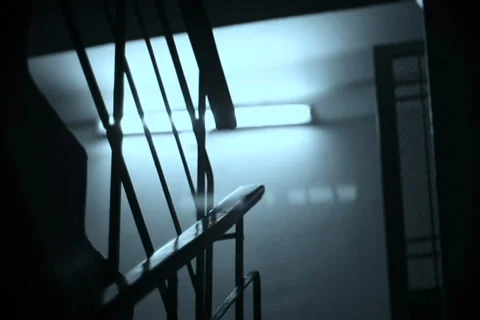Scary dark staircase, flashes of light at night, horror film Video stock 39136069