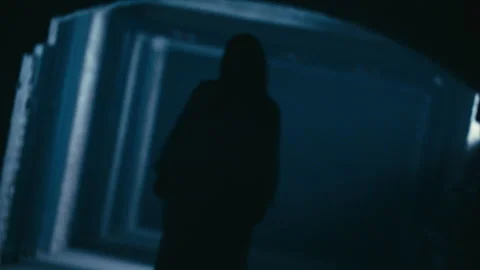 Scary dead Creature Ghost walking threw corridors with light setup Helloween Stock Footage 318956729
