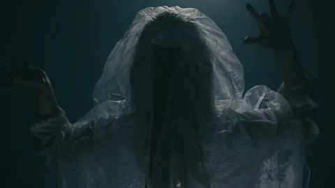 Scary dead Ghost Bride with light setup Helloween style 4K Stock Footage 318928961