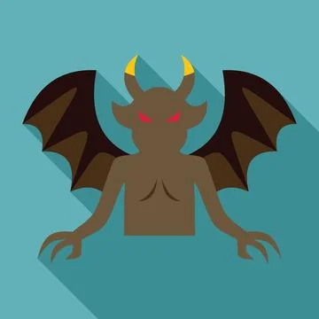 Scary devil character spreading wings in flat design Stock Illustration