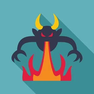 Scary devil monster breathing fire with long shadow Stock Illustration