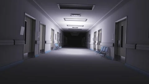 Scary empty hospital with light turning on. Stock Footage 306595486