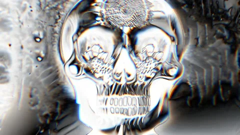 Scary Evil Human Skull Head Glitch Animation Horror Loop Stock Footage 219428652