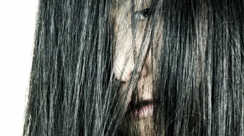 Scary face of asian woman appearing horror movie Stock Footage