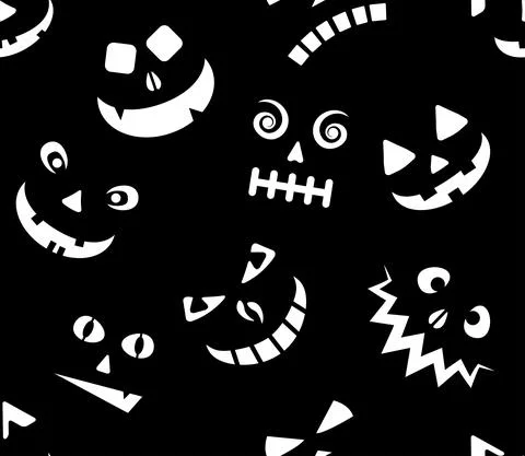 Scary face pattern. halloween background. Seamless pattern with cartoon scary Stock Illustration