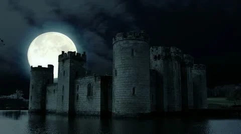 Scary Full moon over evil demon vampire Castle horror spooky cathedral devil Stock Footage 11515916