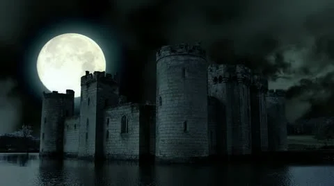 Scary Full moon over evil demon vampire Castle horror spooky cathedral devil Stock Footage 11516108