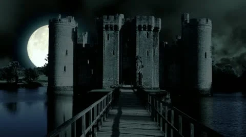 Scary Full moon over evil demon vampire Castle horror spooky cathedral devil Stock Footage 11516549